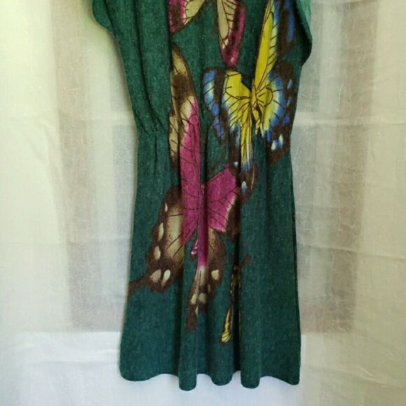 Boho Butterfly Mini Dress Green Felt Like Material Women Size M Looks Very Small - Picture 4 of 12